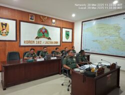 Danrem 182/JO Gelar Vicon Evaluasi Gulbencal Banjir Pegaf & Terima Paparan Mitigasi Bencana Alam dari Dandim Jajaran